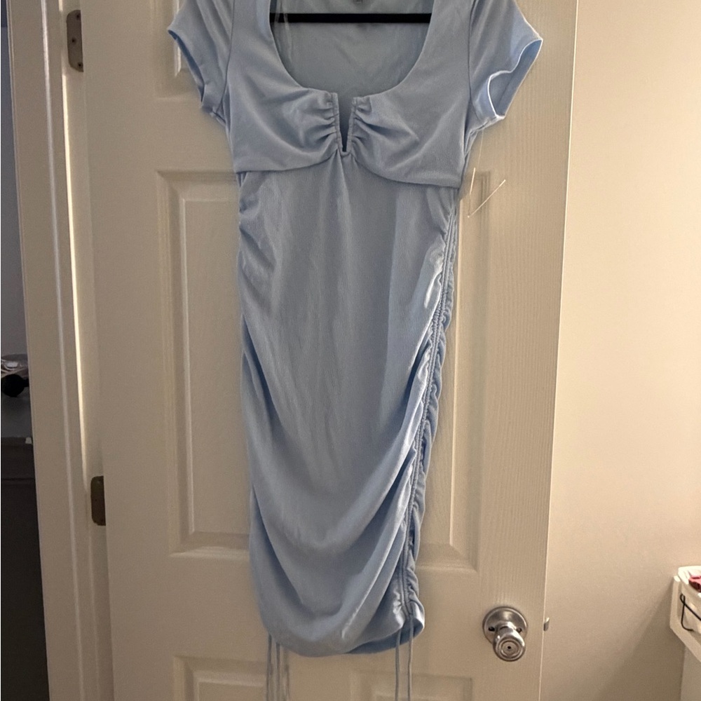 Almost Famous Sky Blue Ruched Mini Dress